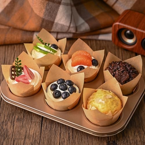 Neyimqr 120 Counts Natural Tulip Cupcake Liners for Baking Cups, Food Grade Parchment Paper Muffin Liners Holders, Standard Tulip Cupcake Liners, Greaseproof Cup Cake Wrappers for Party, Christmas