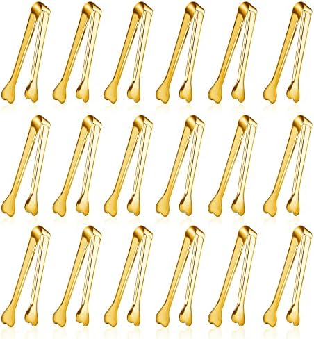 18 Pack Premium Small Serving Tongs, Mini Stainless Steel Appetizer Tongs 4.33Inch Gold
