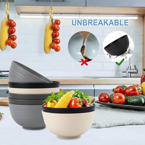 Wrova Wheat Straw Bowls Set 8 PCS, 26 OZ Cereal Bowls Microwave Safe