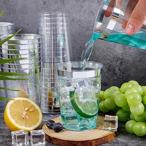 I00000 100PCS Silver Plastic Cups, 10 OZ Disposable Clear Plastic Cups