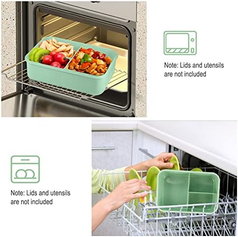 Bento Box for Adult, 1200 ML Lunch Containers for Adults, LeakProof Lunch Box with Utensils, BPA Free, 3 Compartment Bento Box Microwave Safe, Green