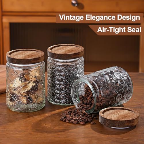 24 OZ Vintage Glass Jar with Lid, Airtight Food Storage Canisters with Bamboo for Kitchen Counter Pantry, Ideal for Coffee, Candy, Tea, Oats, Sugar, Cookies Decorative Jars-Sunflower