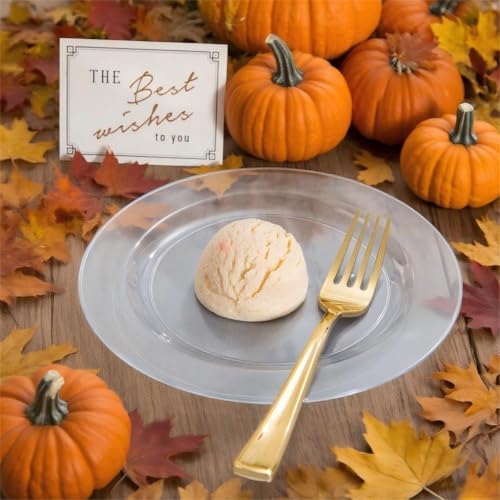 FLOWERCAT 60PCS Clear Plastic Plates - Disposable Clear Plates Heavy Duty for Fall Party/Wedding/Birthday- Include 30PCS 10.25inch Dinner Plates and 30PCS 7.5inch Dessert/Salad Plates