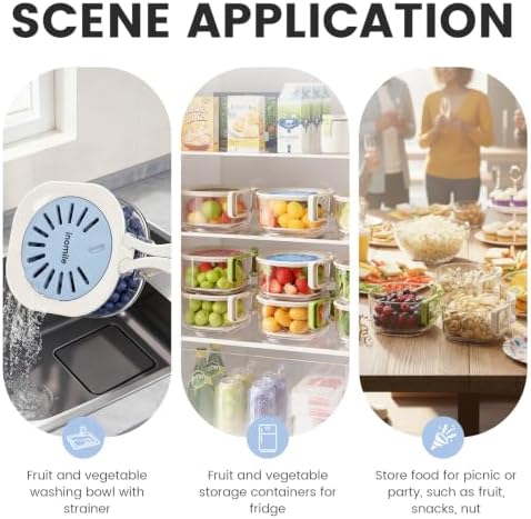 Fruit Vegetable Washer Cleaning Bowl with Strainer, Multifunctional Berry Strainer Container, Lettuce Storage Keeper for Fridge Organization, Kitchen Fruit Drainer Colander (Blue)