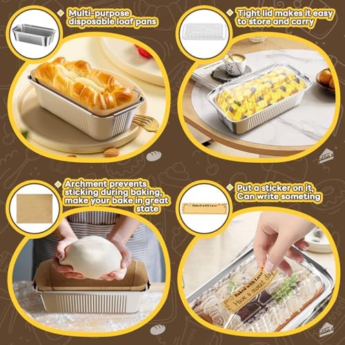 Gyreuni 80 Pack Disposable Aluminum Loaf Pans with Lids, 8.3 x 4.1 Inch