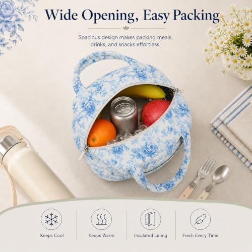Bluboon Lunch Bag for Women Cute Corduroy Lunch Tote Bags with Shoulder Strap Reusable Insulated Lunch Box Large Capacity Reusable Insulated Cooler for Work Picnic or Travel