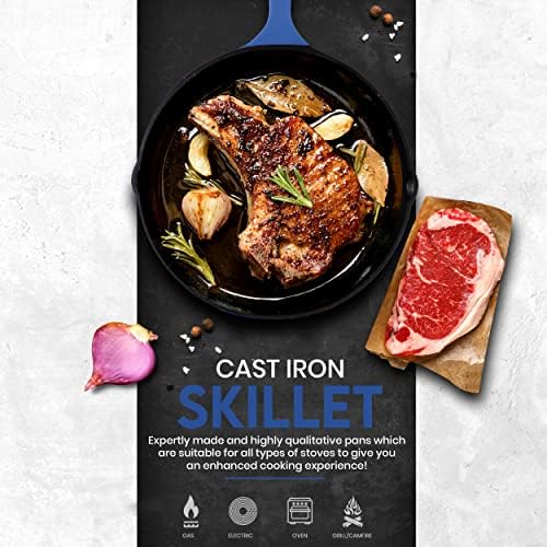Utopia Kitchen Cast Iron Skillet Set 3 Piece 6 8 10 Inch PFAS-Free Blue