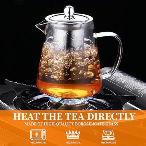Glass Teapot with Stainless Steel Infuser, Borosilicate Tea Kettle, Clear Tea Maker for Loose Leaf Tea (950ML)