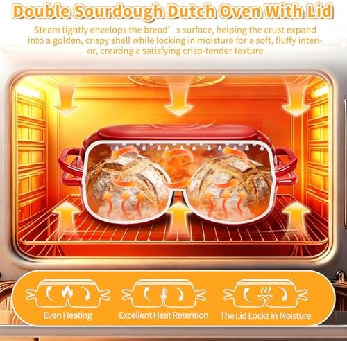 Mini Double Dutch Oven For Sourdough Bread Baking, 2.2QT Enameled Cast Iron