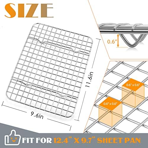 E-far Cooling Baking Rack Set of 2, Stainless Steel Grid Wire for Oven Roasting Cooking Bacon, 11.6" x 9.2" Grilling Broiling for Cooling Cookie Cake, Non-toxic & Dishwasher Safe