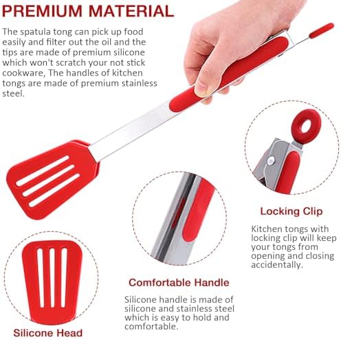 12 Inch Kitchen Tongs Set of 3, Cooking Tongs with Silicone Tips