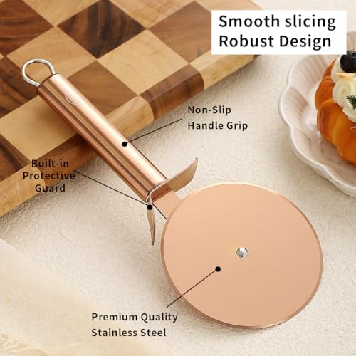 Berglander Pizza Wheel, Rose Gold Titanium Plating Stainless Steel Pizza Cutter, Super Sharp Pizza Slicer With Titanium Rose Gold Plating, Pastry Cutter, Easy to Clean And Stored