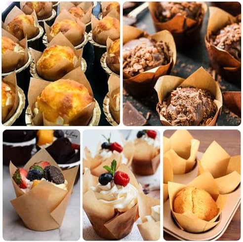 Neyimqr 120 Counts Natural Tulip Cupcake Liners for Baking Cups, Food Grade Parchment Paper Muffin Liners Holders, Standard Tulip Cupcake Liners, Greaseproof Cup Cake Wrappers for Party, Christmas
