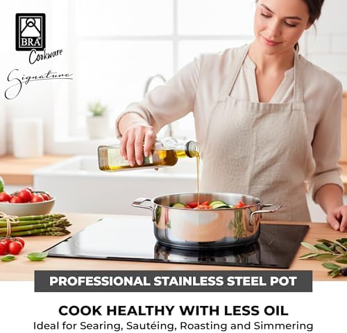 BRA COOKWARE Signature Stainless Steel Stock Pot w/Lid | 8 Inches 2.4 Qt
