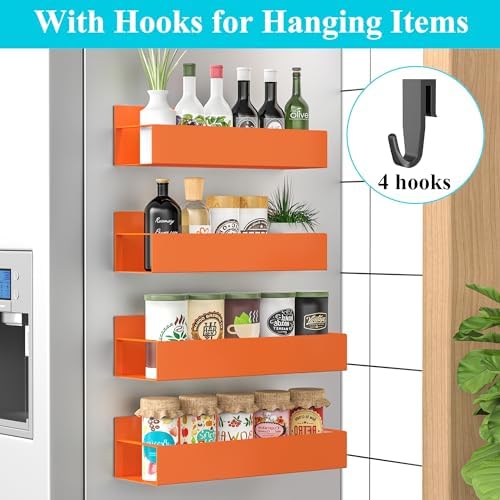 HuggieGems Metal Magnetic Spice Rack for Refrigerator Orange, 4 Pack