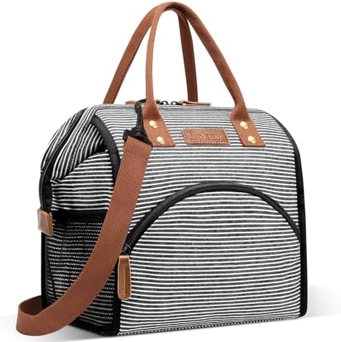 LOKASS Lunch Bag Insulated Lunch Box Wide-Open Lunch Tote Bag with Removable Shoulder Strap for Women/Men Adults Work Picnic Hiking Beach Fishing(Stripes)
