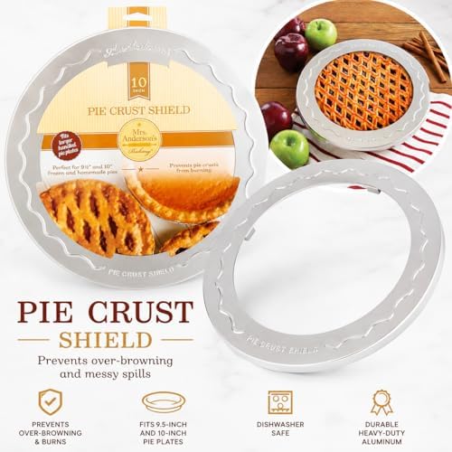 Mrs. Anderson's Baking Pie Crust Protector Shield, Set Of 2, Fits 9.5-Inch And 10-Inch Pie Plates, Prevents Over-Browning And Spills