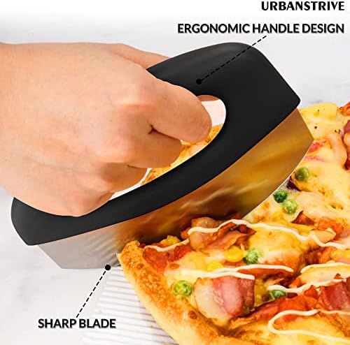 Urbanstrive Heavy Duty Stainless Steel Pizza Cutter with Cover, Super Sharp Blade Pizza Knife Pizza Cutter Rocker, Perfect Kitchen Gadgets for Pizza Cutting Home Essentials (Black)