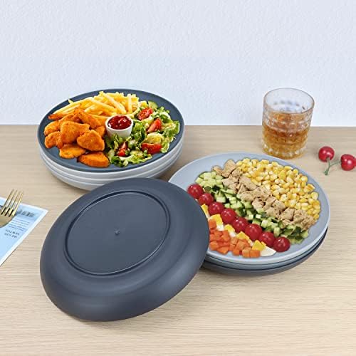 Homienly Deep Dinner Plates Set of 8 Alternative for Plastic Plates Microwave and Dishwasher Safe Wheat Straw Plates for Kitchen Unbreakable Kids Plates for Dessert, Salad (Black Grey, 10 inch)