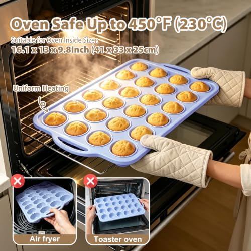 Blue Mini Silicone Cupcake Pan: 2 Pack 24 Small Cupcake Tin for Baking