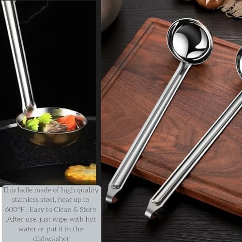 Stainless Steel Ladle 3 & 2-Ounce 2PC, Metal Kitchen Soup Ladle Spoon 12 inch & 10 inch Cooking Utensil.