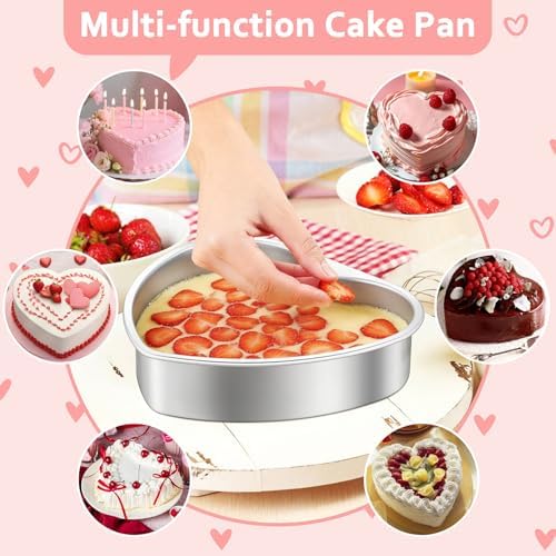 TeamFar Heart Cake Pan Set of 2, 8 Inch Stainless Steel Cake Pans