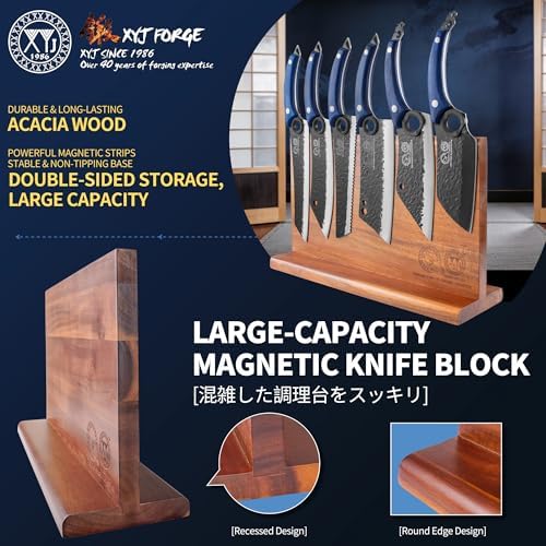 XYJ Kitchen Knife Set with Wood Magnetic Knife Block, 10Pcs Knives