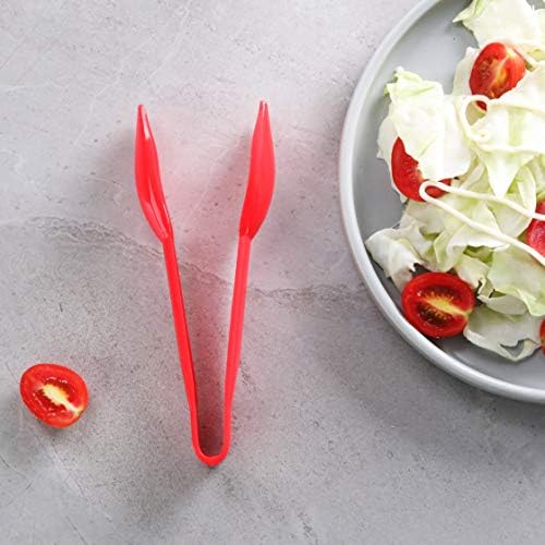 New Star Foodservice Utility Tong, High Heat Polycarbonate Plastic, Straight Edge, 6 Inch, Set of 12, Red