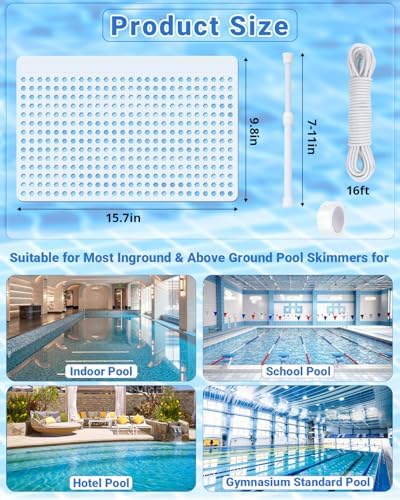15.7"×9.8" Pool Skimmer Guard Kit with Rope&Telescopic Rod, Rustproof Pool Skimmer Leaf Guard, Pool Skimmer Screen Saver,Debris, Hair & Leaves Catcher for Inground & Above Ground Pools