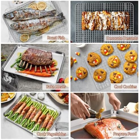 P&P CHEF 17.5 + 16 + 10.4 Inch Cookie Baking Sheet Pan with Wire Rack,6 Pcs