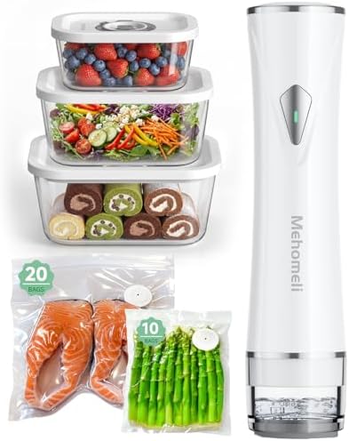 Mehomeli Compact Vacuum Sealer Set with 3 Glass Containers and 30 Bags