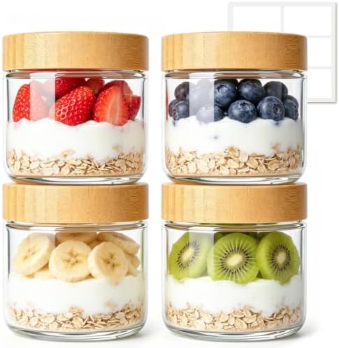 ComSaf Overnight Oats Containers with Lids 10 oz, Small Glass Jars 4 Pack