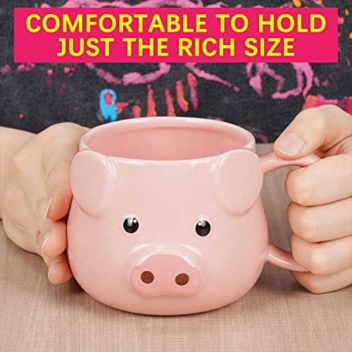 Pig Coffee Mug 14 oz Ceramic Novelty Coffee Mug 3D Porcelain Tea Mug for Women Christmas Housewarming Holiday Birthday Gifts for Women Mom Kids Teacher and Best Friend Pink
