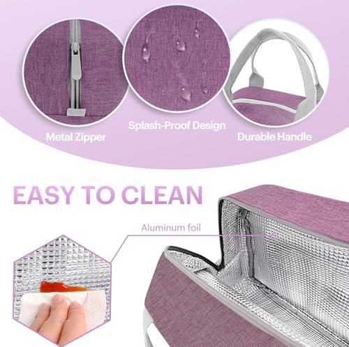 Lunch Bag for Women & Men Adult Insulated Lunch Box, Small Leakproof Cooler Food Lunch Containers Reusable High Capacity Lunch Tote Bags for Work, Travel, Outdoor - Deep purple
