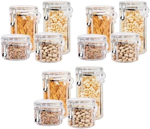 Oggi 4pc Clear Canister Set with Clamp Lids Airtight Containers in Sizes Ideal for Kitchen & Pantry Storage of Bulk, Dry Foods Including Flour, Sugar, Coffee, Rice, Tea, Spices & Herbs (Pack of 3)