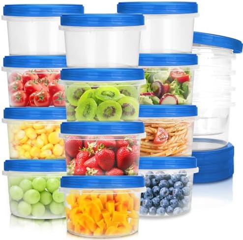 Freezer Containers with Twist Top Lids, Heavy Duty Round Airtight Food Storage Container for Fruit,Deli,Leftovers,Soup,Overnight Oats, BPA Free Stackable Freezer Storage Containers [16 Pack-16 oz]