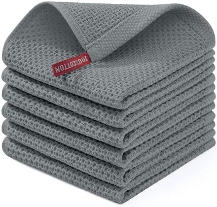 Homaxy 100% Cotton Waffle Weave Kitchen Dish Cloths 6-Pack, Grey