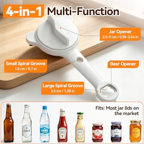 4-In-1 Jar Opener for Weak Hands & Seniors, Adjustable Fits Lid 0.98-3.54In