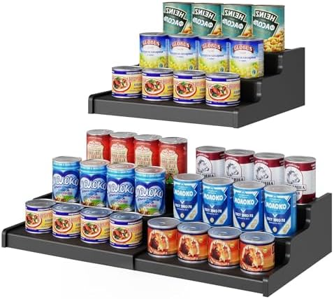 3-Tier Expandable Bamboo Can Organizer for Pantry, Holds 24 Cans, Black