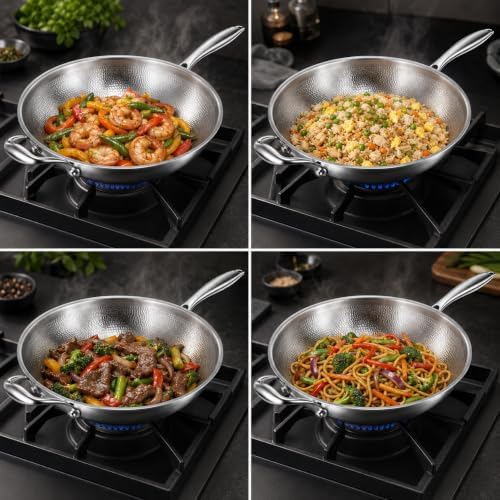 Toutrop Titanium Hammered Pan Pro,Frying Pans Nonstick,Flat Bottom Non-stick Wok,Durable Scratch-Resistant Non Stick Titanium Pans for Cooking,14Inch