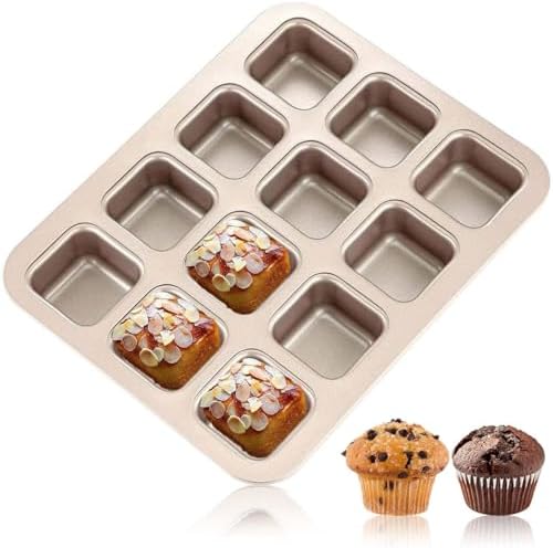 Good Dee's Square Non-Stick 12-Cup Muffin Pan - Naturally Slick - Carbon Steel - PTFE & PFOA Free - Perfect for Brownies, Cupcakes, Muffins, and More