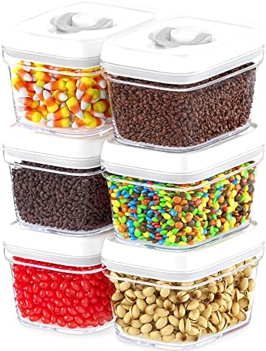DWËLLZA KITCHEN Airtight Food Storage Containers with White Lids – 0.4L 6 Pc Clear Plastic Kitchen canisters Pantry Organization for Spices, Candy, Nuts, BPA-Free, Keeps Food Fresh & Dry