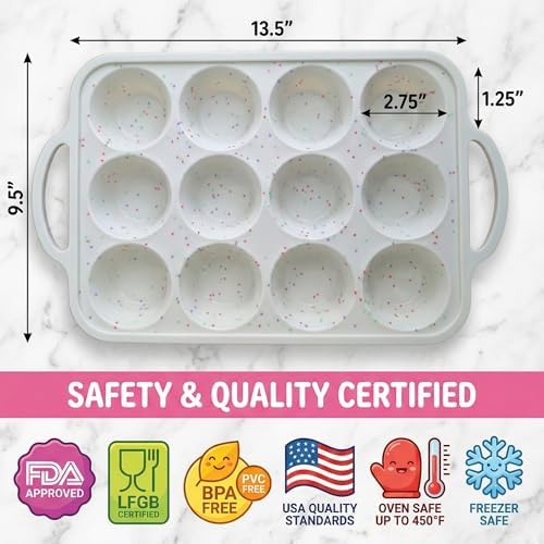 BAKE BOSS Silicone Muffin Pan for Baking, 1-Pack Regular 12 Cup, BPA-Free