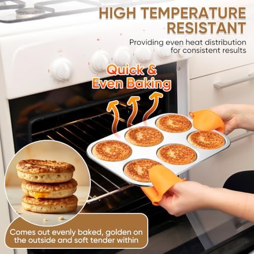 TeamFar Muffin Top Pan, 2 PCS 6 Cavity Stainless Steel Shallow Cupcake Pan