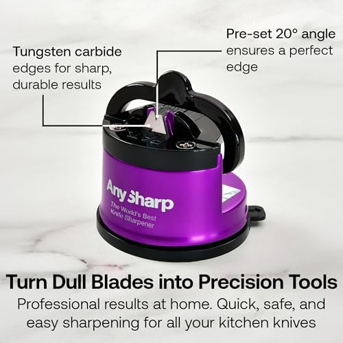 AnySharp – Pro – Easy to Use, Hands Free Knife Sharpener - Purple (UV)