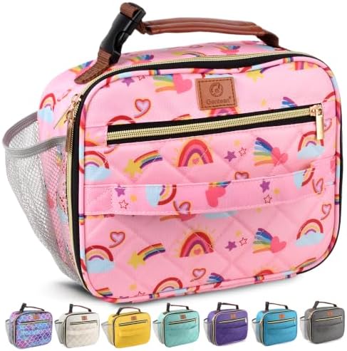 Genteen Lunch Box for Kids, Boys - Insulated Small LunchBox Reusable, Zip Closure & Buckle Handle, Portable Cooler for Work, School, Travel (Rainbow)