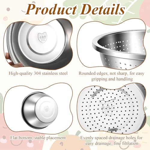 304 Stainless Steel Colander and Strainer, 5QT Large Capacity with Mixing Bowl, Micropore for Washing Rice, Vegetables, Fruit, Grain, Bean, and Draining Cooked Pasta, Dishwasher Safe