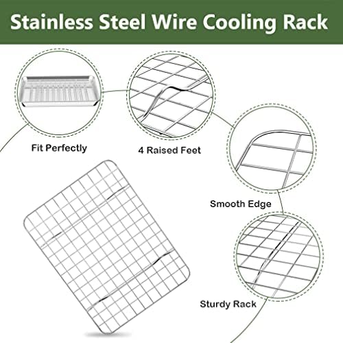 1/8 Baking Sheet Pan Cooling Rack Set, Stainless Steel 2 Pans + 2 Racks
