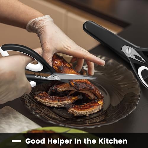 2 Pack Sharp Kitchen Scissors Set with Magnetic Holder, White