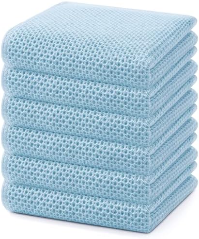 Homaxy 100% Cotton Waffle Weave Kitchen Dish Towels 6-Pack, Sky Blue